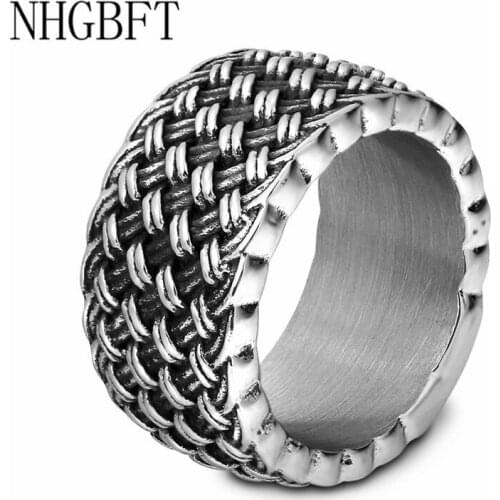 NHGBFT 11mm Wide Punk Style Gothic Weave Ring Stainless Steel Mens Ring Dropshipping