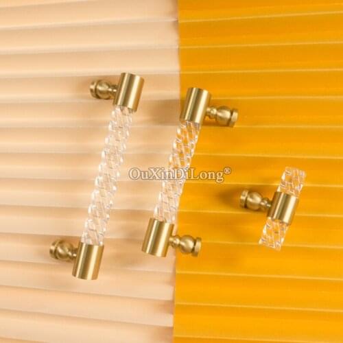 New 2PCS Brass+Acrylic Twist Furniture Handles Drawer Pulls Cupboard Wardrobe Kitchen Shoe TV Wine Cabinet Pull Knobs Decorative
