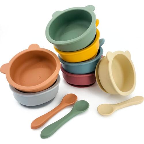 1set Silicone Baby Feeding Bowl Tableware Waterproof Spoon Non-Slip Crockery BPA Free Silicone Dishes for Baby Bowl Baby Plate