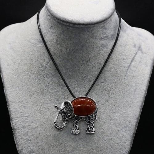 Natural Agates Stone Pendant Necklace Cute Elephant Animals Pendant Necklace for Jewelry Necklace Exquisite Gift Length 55+5cm