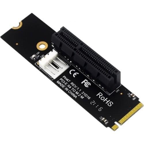 50pcs/lot black NGFF M.2 M2 Key M to PCI-E 4X Riser Card Transfer Adapter with LED Voltage Indicator for ETH GPU Miner Mining