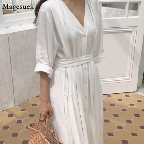 Plus Size Harajuku Long Dress Summer 2021 A-Line V-neck Casual White Dress Women Elegant Vintage Ladies Dresses Vestidos 10054
