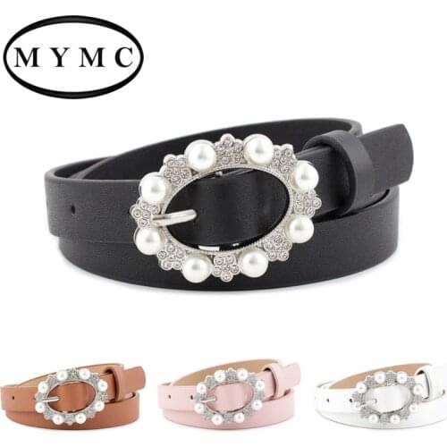 MYMC Hot Sales Womens Diamond Pearl Belt Fashion Wild Pin Buckle Waistband Ladies Jeans Dress Belts