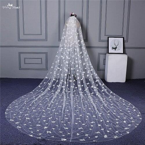 RSV108 Real Pictures Yiaibridal Stock Leaves Appliques Pattern One Layer Veu De Noiva