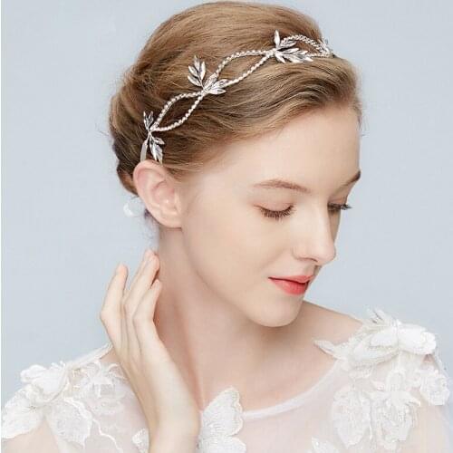 Silvery Crystal Wedding Bride Hair Jewelry Branch Style Heads Accessories Beads Tiara Headbands with Ribbon For Girl