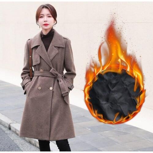 Suit collar woolen coat womens winter new style Korean mid-length section plus cotton warmth ladies woolen coat