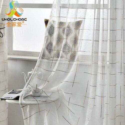 Plaid Decorative Sheer Fabric Window Curtain Tulle Drape Linen Voile Panel for the Living Room Bedroom Home Decoration 1PCS/Lot