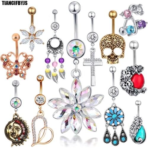 TIANCIFBYJS1pc Steel Belly Button Rings Crystal Piercing Nombril Navel Piercings Earring Gold Belly Piercing Woman Body Jewlery