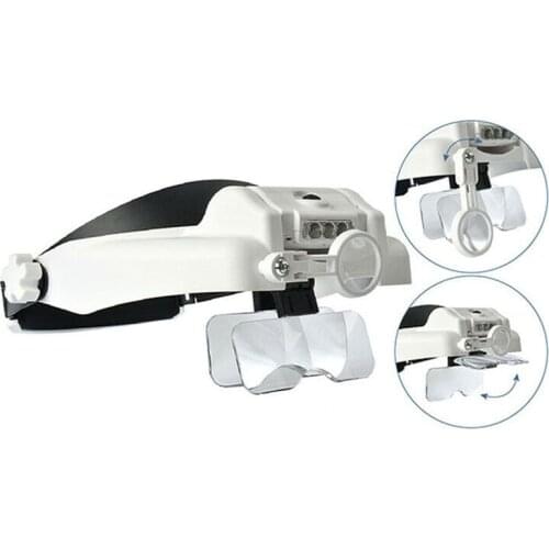 1X-14X 6 Interchangeable Lens Optivisor Headband Lighted Magnifier Head Magnifying Glass with Light Magnifier Eyewear Loupes