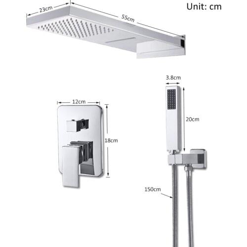 Vidric Shower Faucets Wall Mount 3 Function Chrome Bath Shower Faucet Set Waterfall Rainfall Shower Head Handshower Mixer Tap Ba