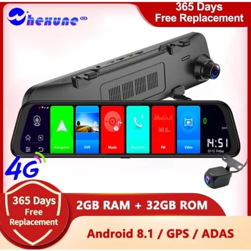 WHEXUEN 12" Android 8.1 4G Car Rearview Mirror Stream Media GPS Navi Dash Cam Dual 1080P Camera Car Dvr ADAS Night vison 2G+32G