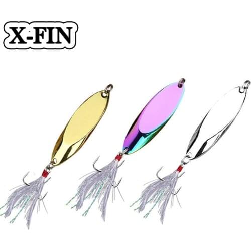 X-Fin 2.5-20g Metal Spoon Lure Sharp Treble Hook Feather Hard Baits Sequins Artificial Bait Freshwater Spinner Fishing Tackle