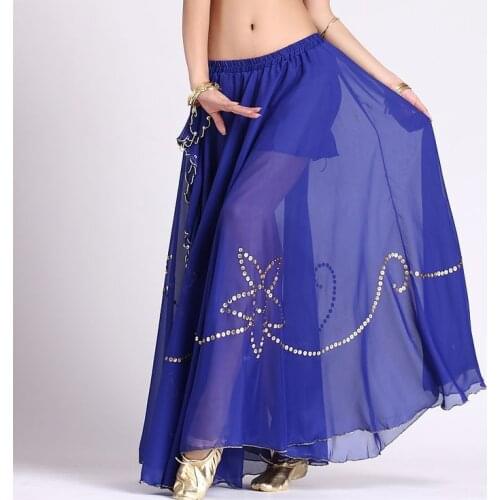 2018 New Egyptian Fishtail Belly Dance Skirt with Side Slit Belly Dance Slit Skirt Chiffon Pleated Frillies Skirt B-2363