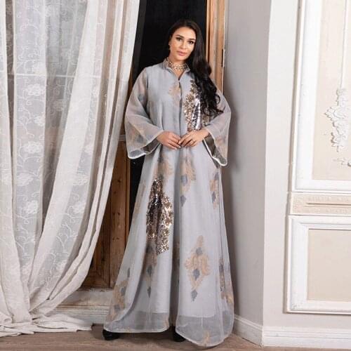 Ramadan Muslim Women Luxury Long Dress Sequins Embroidery Dubai Kaftan Middle East Islamic Clothing Abaya Arabic Maxi Robe Gown