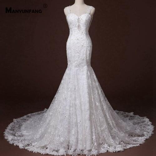 Custom Made Sweetheart Neck Beading Sleeveless Mermaid Wedding Dress Elegant Illusion Back Lace Appliques Tulle Crystal Gown