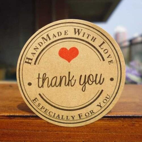 120pcs/lot Handmade wtih Love Heart Round Thank you Scrapbooking Kraft Paper Label Sticker/DIY Gift Sticker/Sealing Stickers