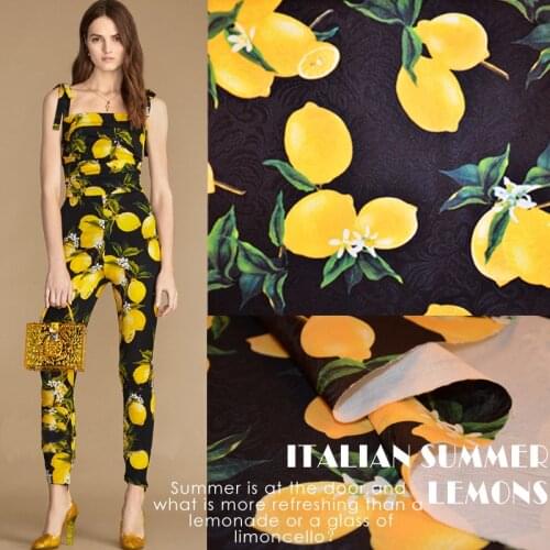 145cm width Imported yellow lemon flower Metallic Jacquard Brocade Fabric 3D jacquard yarn dyed fabric for Coat Dress Skirt