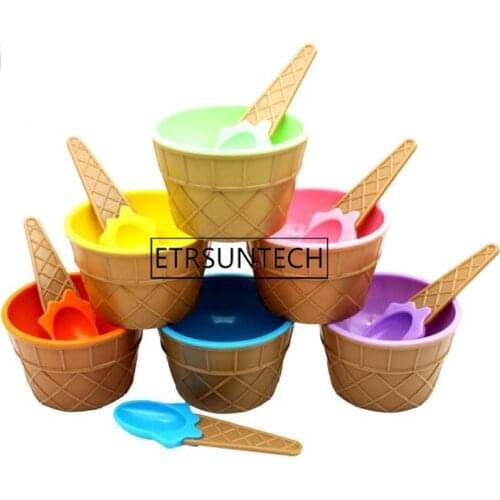 50sets Kids Ice Cream Bowl Spoon Set Durable Children Gifts Lovely Dessert Bowl DIY Ice Cream Tools