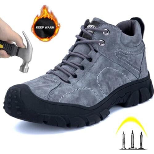 High Quality Work Shoes Anti-smashing Stab Safety Shoes Winter Plus Velvet Waterproof Mens Shoes Indestructible Mens Boots