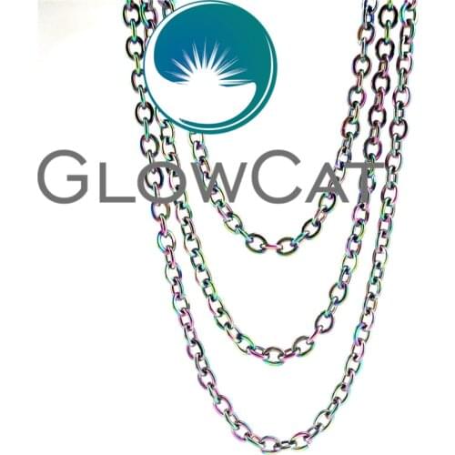 22181 2mm Width Colorful Stainless Steel Chains Necklace Rainbow Color 20'' 24'' 28'' Link Chain Jewelry Making