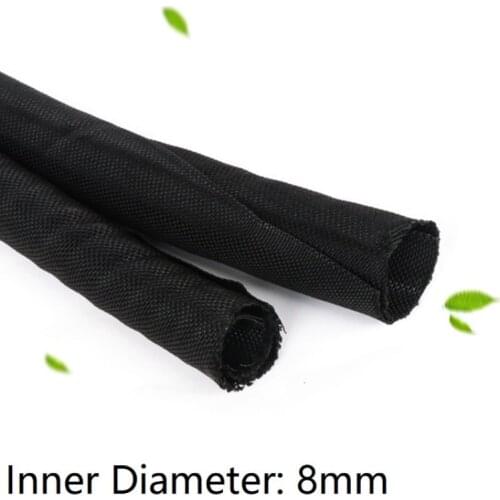 Black ID 8mm Expandable Braided Cable Sleeve PET Self Closing Insulated Flexible Pipe Hose Tube Split Wire Wrap Protect