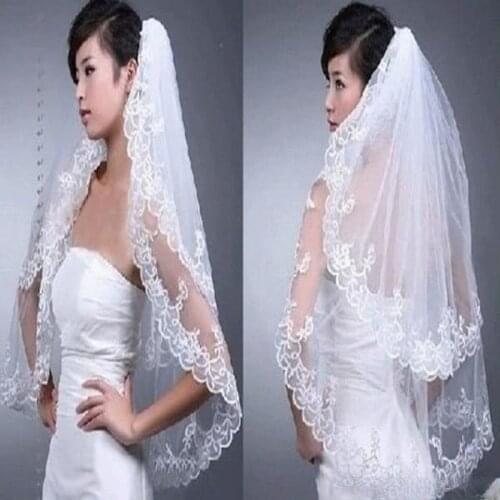 Cheap Hot Sale High Quality 2 Layer White Lace Edge Wedding Bride Veil Bridal Accessories with Comb