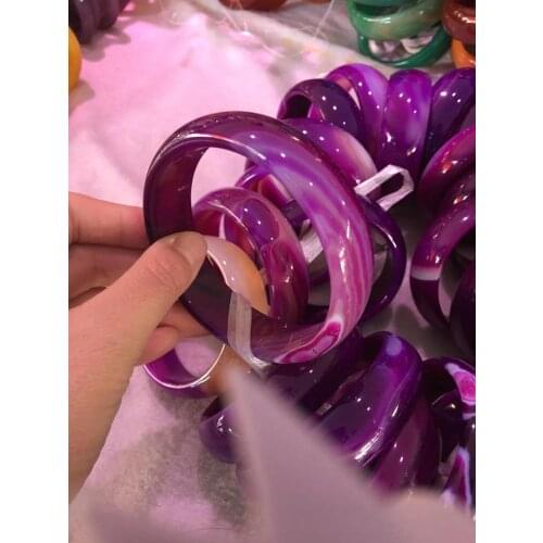 Purple white color natural agate bracelet with certificate