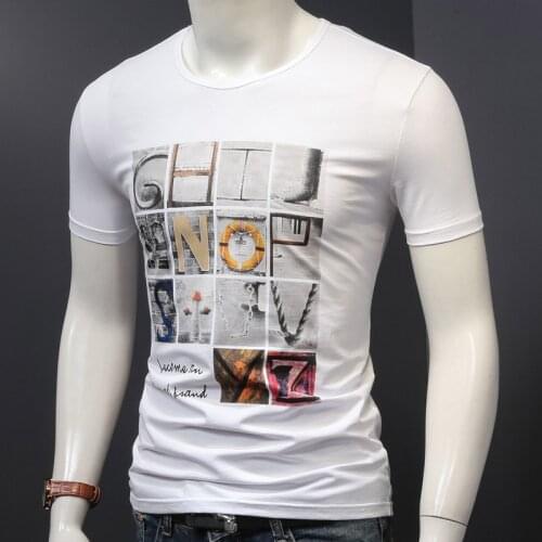 Mens White Short Sleeve T Shirt 2021 Fashion Graphic Print O-Neck Cotton Tshirt Summer Streetwear Slim Fit Tops