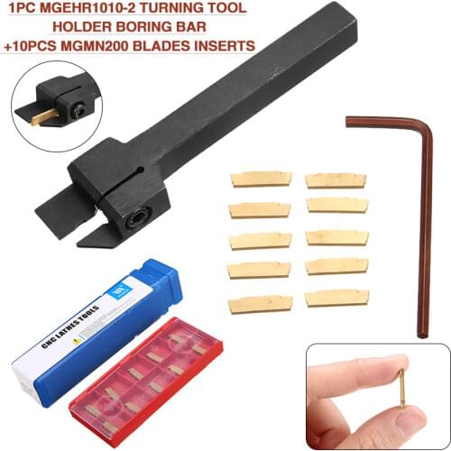 10pcs MGMN200 Carbide Inserts Golden Blades + 1pc MGEHR1010-2 Turning Tool Holder Boring Bar with Wrench