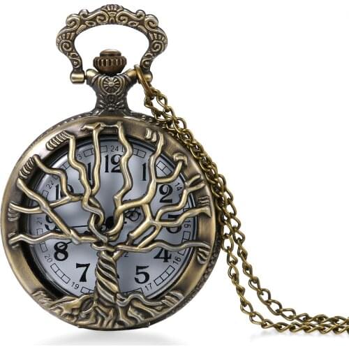 LANCARDO Charm Vintage Mens Pocket Watch Montre Femme Life Tree Clock Top Brand Relogio Masculino Pendant Necklace Chain Gift