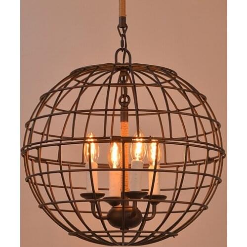 Loft industrial American rough wrought iron globe hemp rope pendant light D46CM