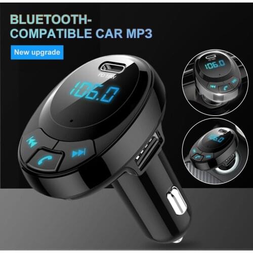 Top Car FM Transmitter Bluetooth-Compatible Transmiter 3.1A USB+PD 18W Car Charger Adapter MP3 Player for Car Motorcycle Lighter
