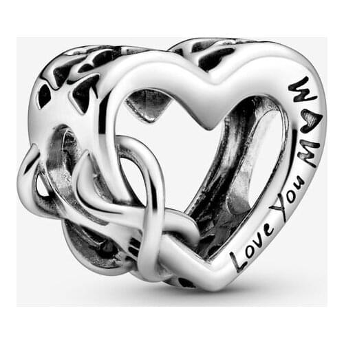 Love You Mum Infinity Heart Charm 925 Sterling Silver Jewellery Fits Pandora Bracelet Metal Beads for Jewelry Making Wholesale