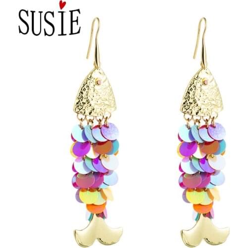 LOVE SUSIE Fashion Earrings Dazzling Fish Scales Mermaid Shape Jewelery Party Accessories Sequins Tassel Earrings