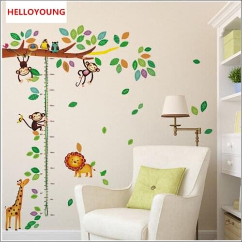 QT-0062 Cartoon Giraffe Monkey Trees Height Wall Sticker Baby Room Art Mural Waterproof Wall Stickers Home Decor Wall Sticker