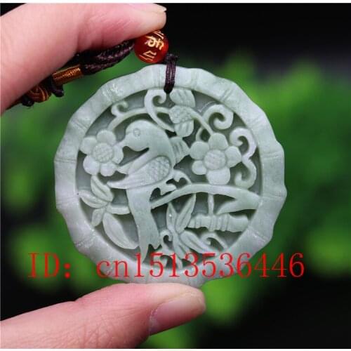 Natural White Jade Double sided Carving Magpie Plum blossom Pendant Necklace Charm Jewellery Fashion Man Women Luck Gift Amulet