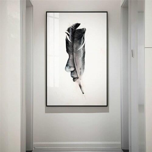 Nordic Minimalist Creative Feather Portrait Black and White Gray Decorative Painting Abstract Canvas Painting Home Decor