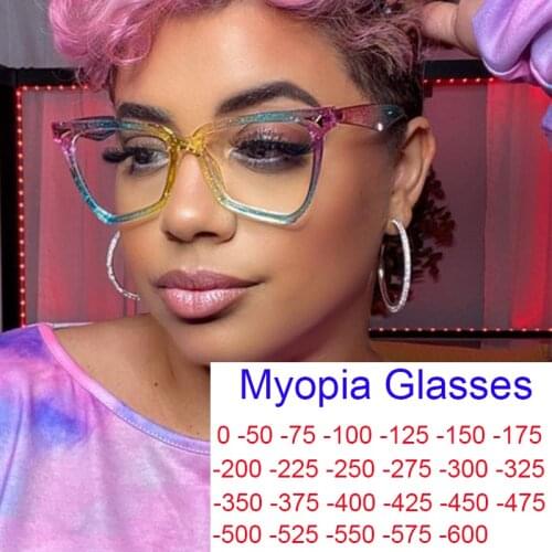 Women Irregular Rainbow Frame Anti Blue Light Myopia Glasses Graduation Glasse Optical Prescription Eyeglasses Diopter 0 To -6.0