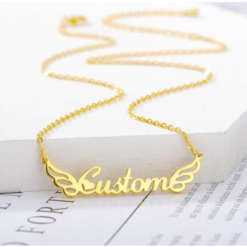 Necklace Personalized Stainless Steel Chain Angel Name Pendant Customized Nameplate Necklaces for Women Wings Romantic Gifts