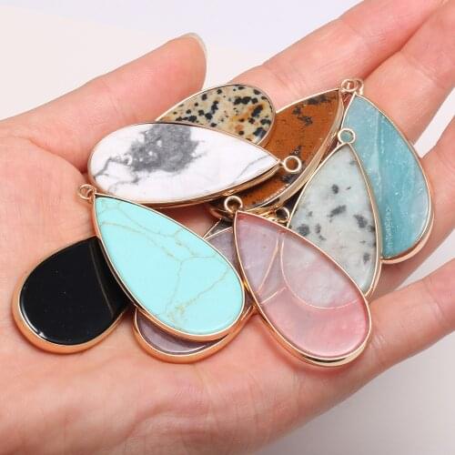 Natural Stone Water Drop Pendant Quartz Crystal Agates Turquoises Pendants for Jewelry Making DIY Charms Necklace Earring