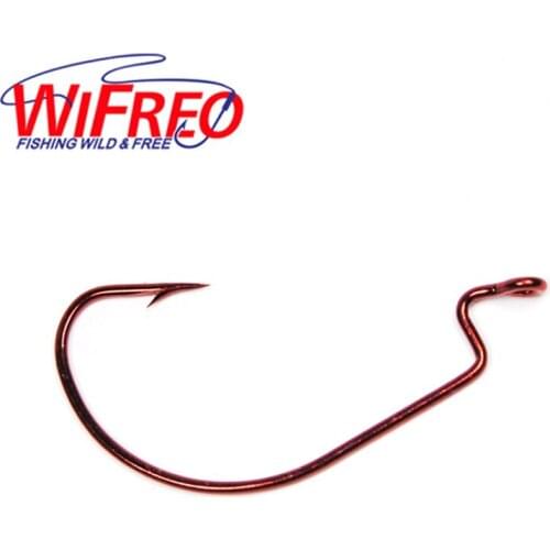 25pcs/lot Red Bloody Crank Offset Worm Fishing Hooks High Carbon Steel Worm Sharp Barbed Hooks