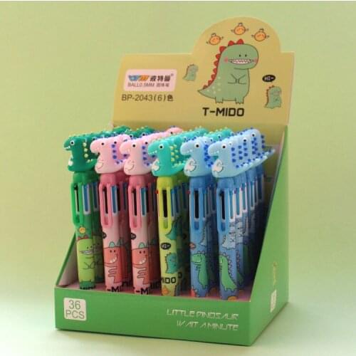 Cartoon Dinosaur 6 Colors Ballpoint Pen 36 pcs/lot Cute Press ball pens School Office writing Supplies Stationery Gift