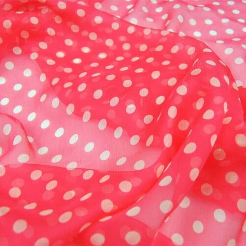 Silk Georgette Chiffon Fabric Dress Polka White Dot 100% Pleated Thin Transparent Skirt Scarf DIY Sewing