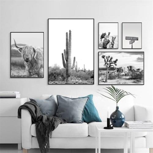 Scandinavian Tropical Desert Landscape Cactus Bird Canvas Poster Nordic Style Wall Art Print Painting Home Decoration Pictures