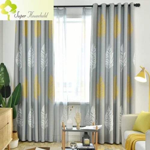 Modern Green Plant Leaves Curtains for Living Room Bedroom Window Shading Gray Tulle Curtain in Children Room Kitchen Decorate