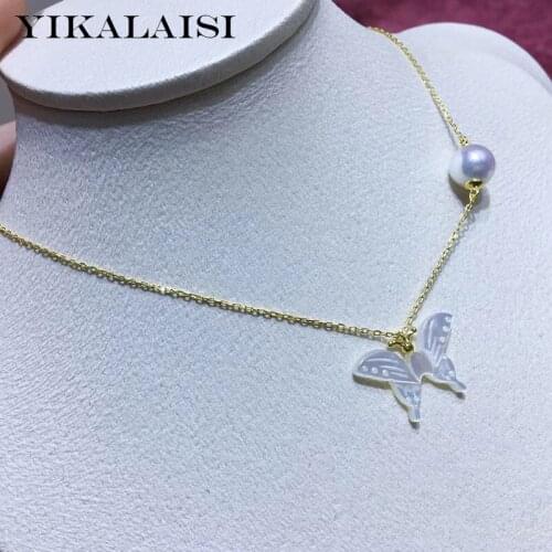 YIKALAISI Butterfly 7-8mm round natural freshwater pearl pendants jewelry for women 925 sterling silver necklaces chain