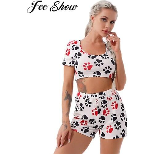 Women Summer Casual Yoga Running Set Gym Suit Sportswear 2Pcs Sports Set Cropped T-shirt and High Waist Shorts Leisure Home Wear
