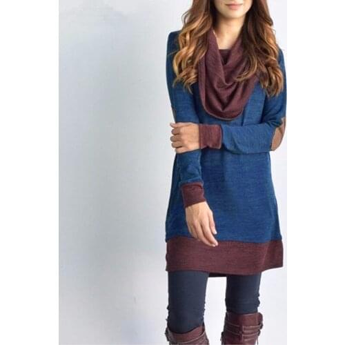 2021 New Women Long Sleeve Patchwork Pullover Elbow Patches Cowl Neck Femme Long Tops Casual Spring Autumn Blouse Shirts Thin