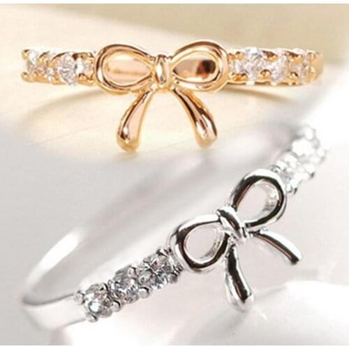 Fashion Women Girl Simple Rhinestone Bowknot Band Wedding Bridal Finger Ring 2020