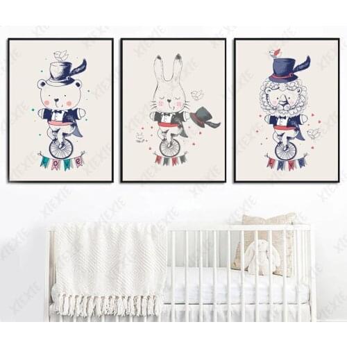 Animal Circus Show Poster Canvas Painting Cartoon Wallpaper Cute Nursery Craft Print Decoration Picture for Home Bedroom